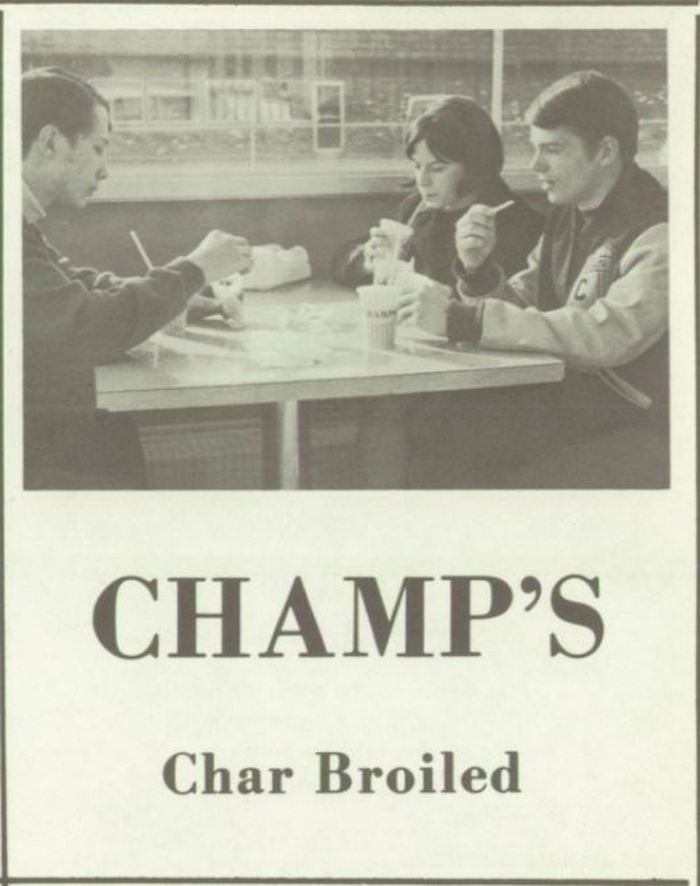 Champs Hamburgers - Vintage Yearbook Ad - 60S And 70S (newer photo)